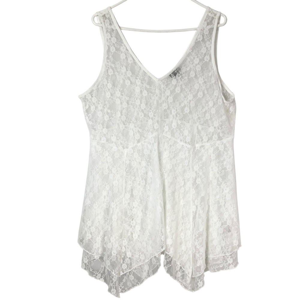 Torrid White Lace Sleeveless Handkerchief Hem Sheer V-Neck Tank Top Size 2X